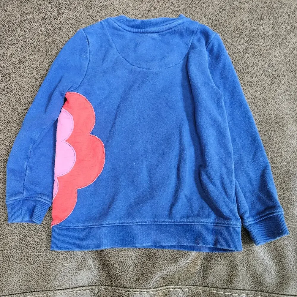 Mini Boden Girls Blue Rainbow Flower Applique Sweatshirt Pullover 5-6Y